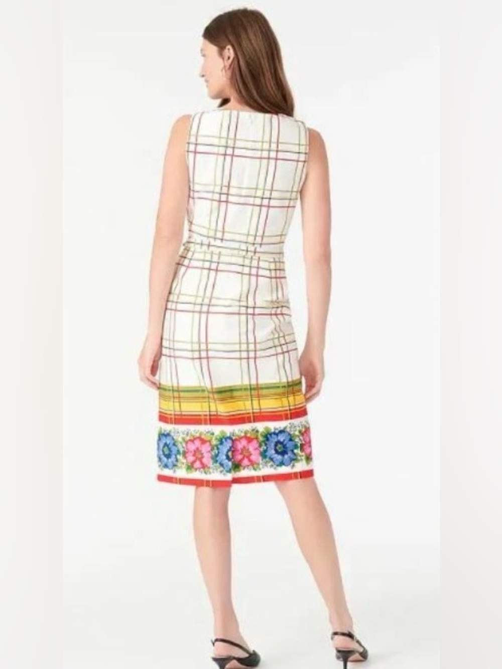 J. Crew Bi-Stretch Plaid Sheath Dress - Ivory Floral Border-Size 14 (Item AR697) - Picture 7 of 9